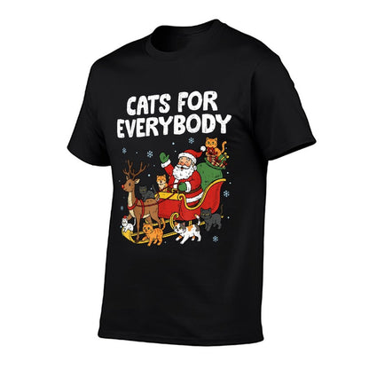 Cats for Everybody Christmas Funny Santa Cat Lover Meow Xmas  Ribbed Collar T-Shirt