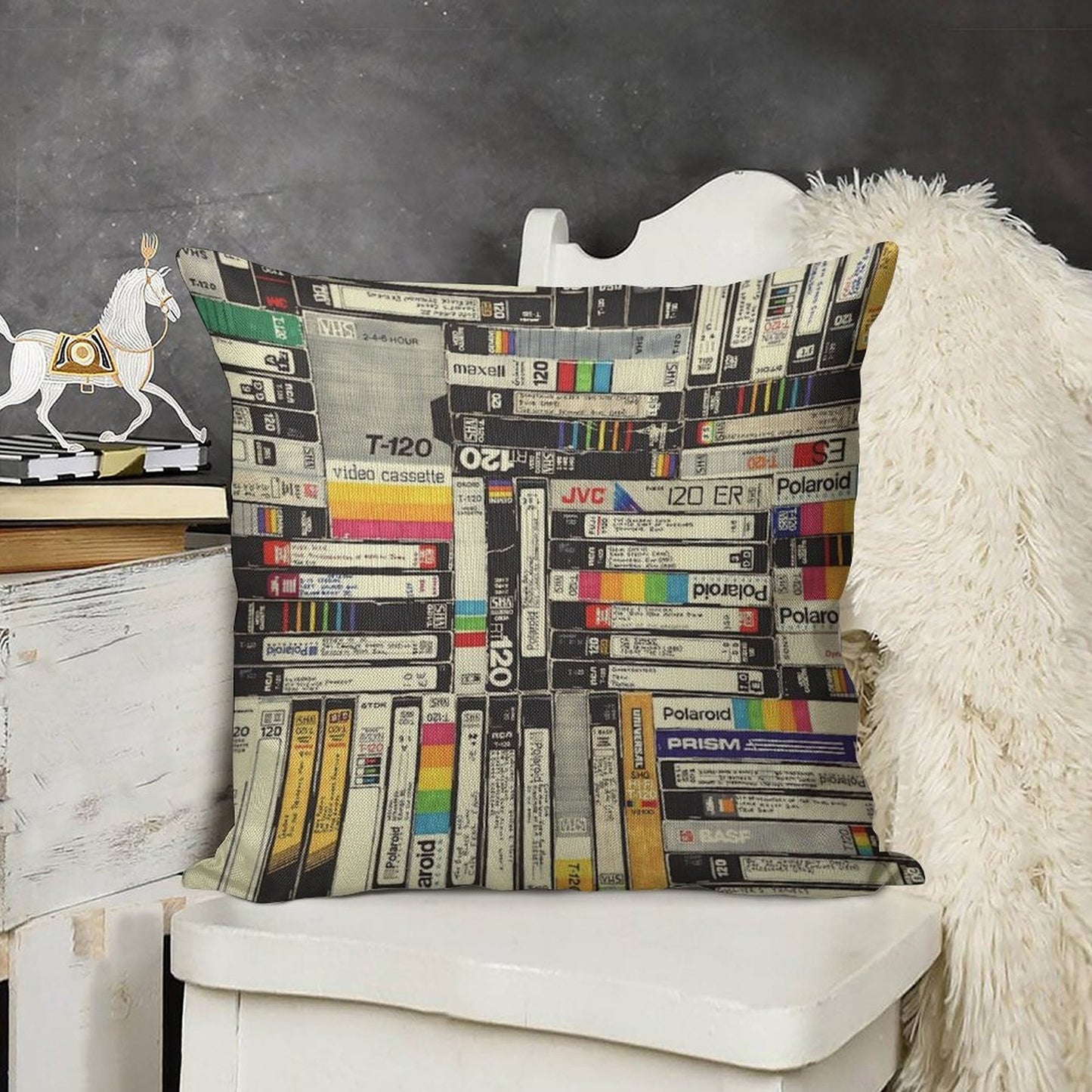 VHS Linen Throw Pillow Cover
