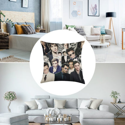 Ed Westwick Collage Linen Throw Pillow Cover