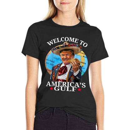 Funny Trump America's Gulf Est 2025 Trump Merchandise  Rolled Sleeves T-Shirt