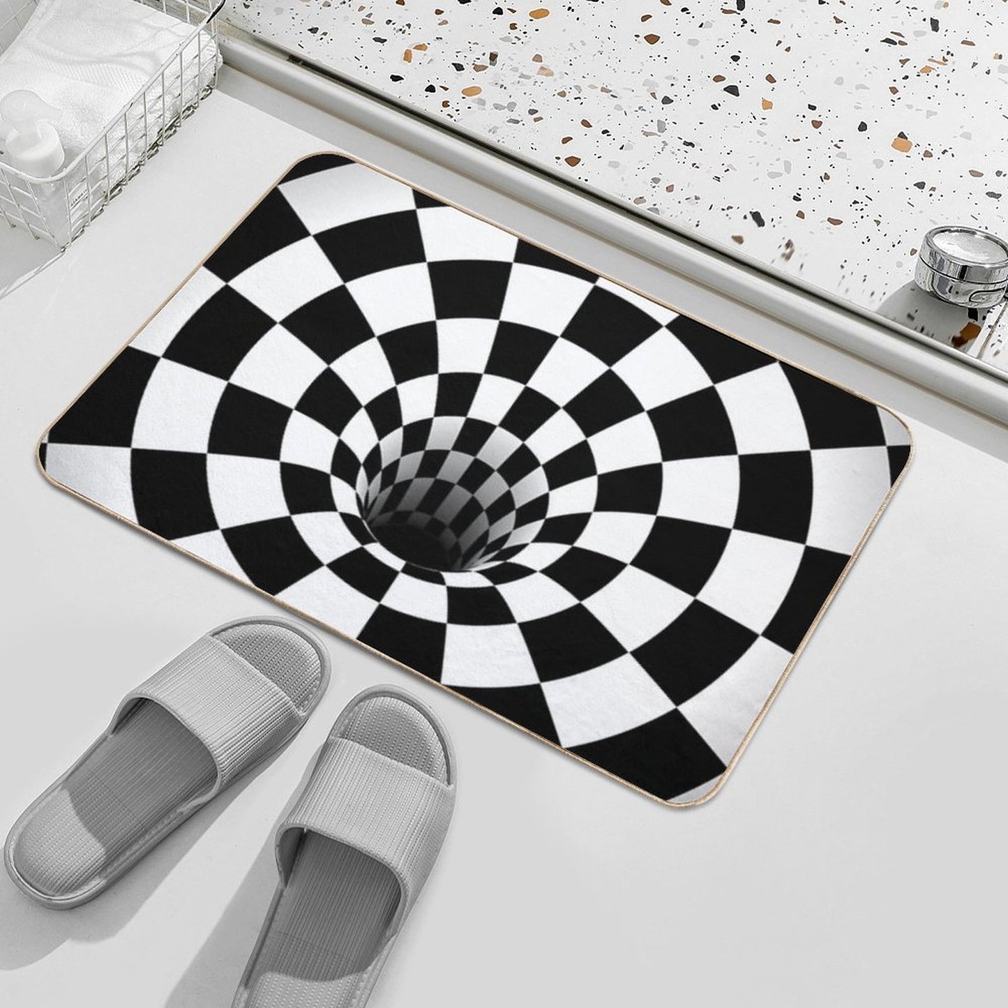 Optical Illusion Black Hole Checkerboard (BlackWhite) Bath Mat