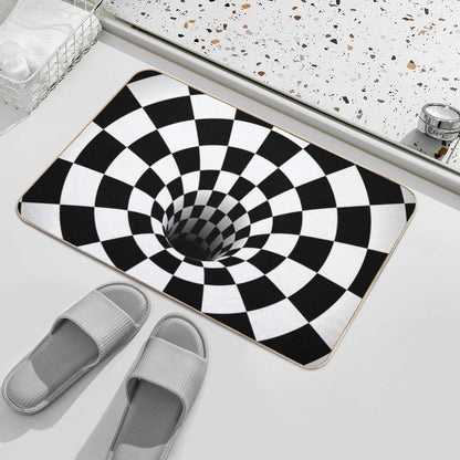 Optical Illusion Black Hole Checkerboard (BlackWhite) Bath Mat