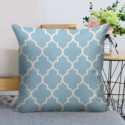 Moroccan Quatrefoil, Light Blue And White Linen Throw Pillow Cover