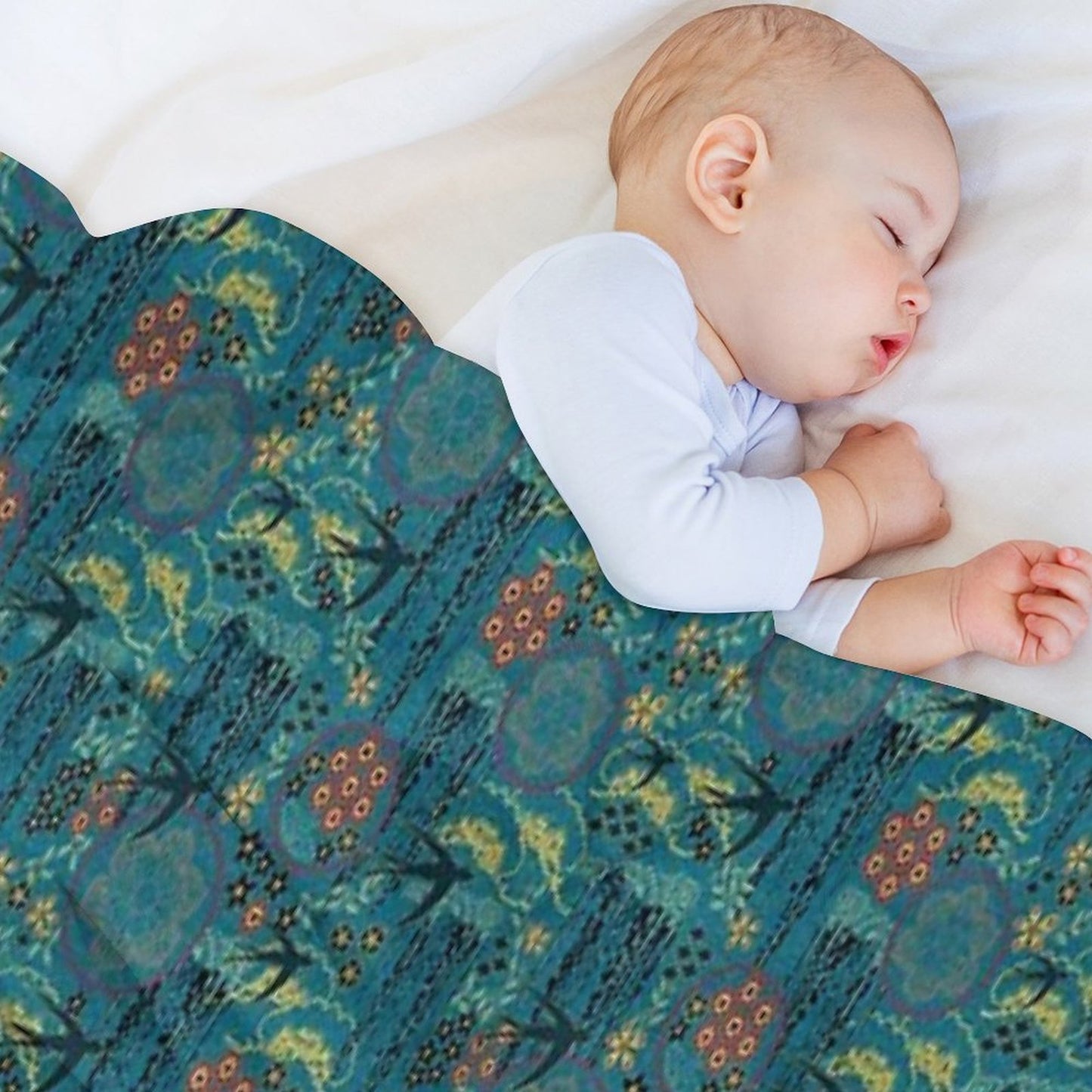 Japanese Garden in Teal Gold Red And Black Throw Blanket