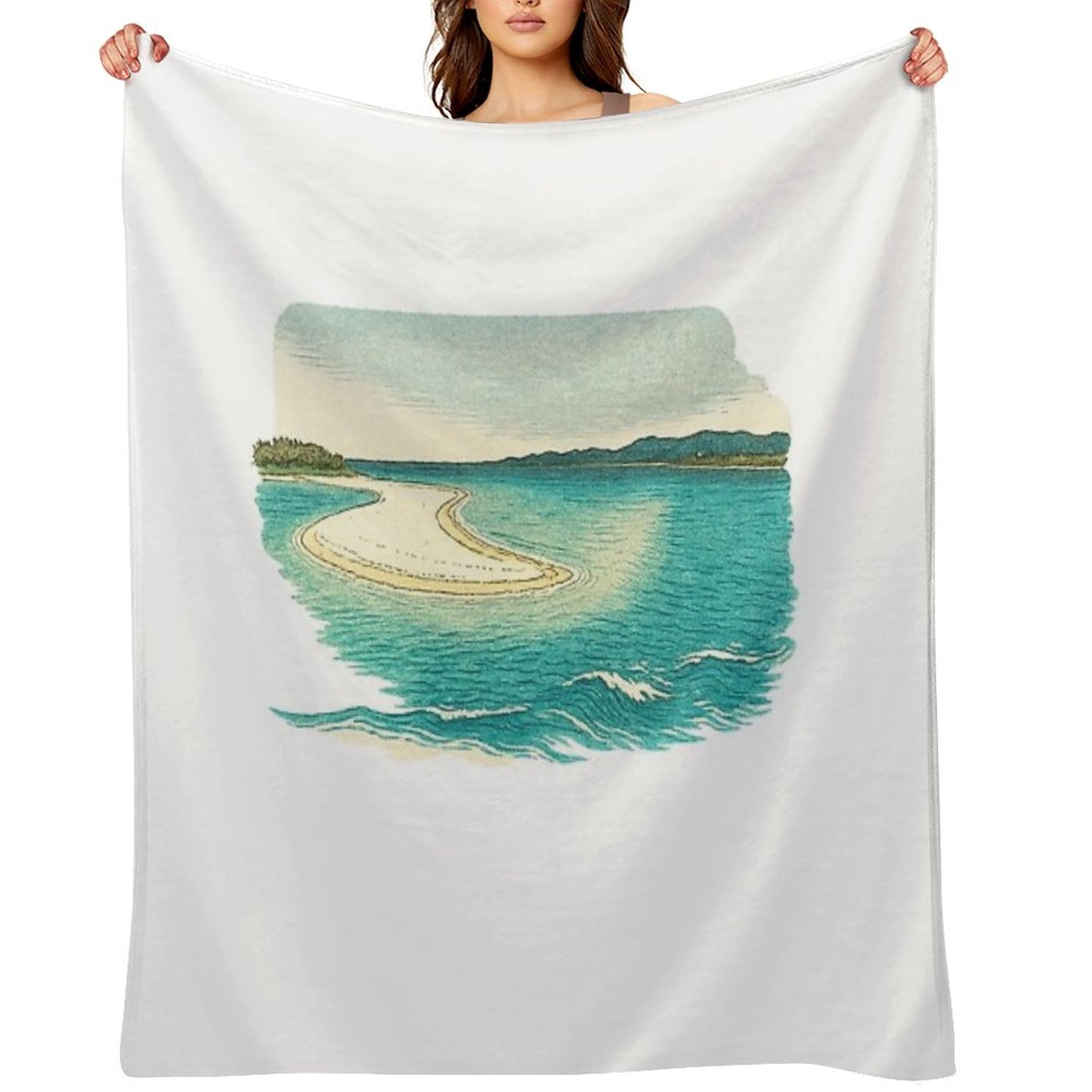Sandbar Seascape Art  Serene Coastal View - Retro Island Vibes Throw Blanket