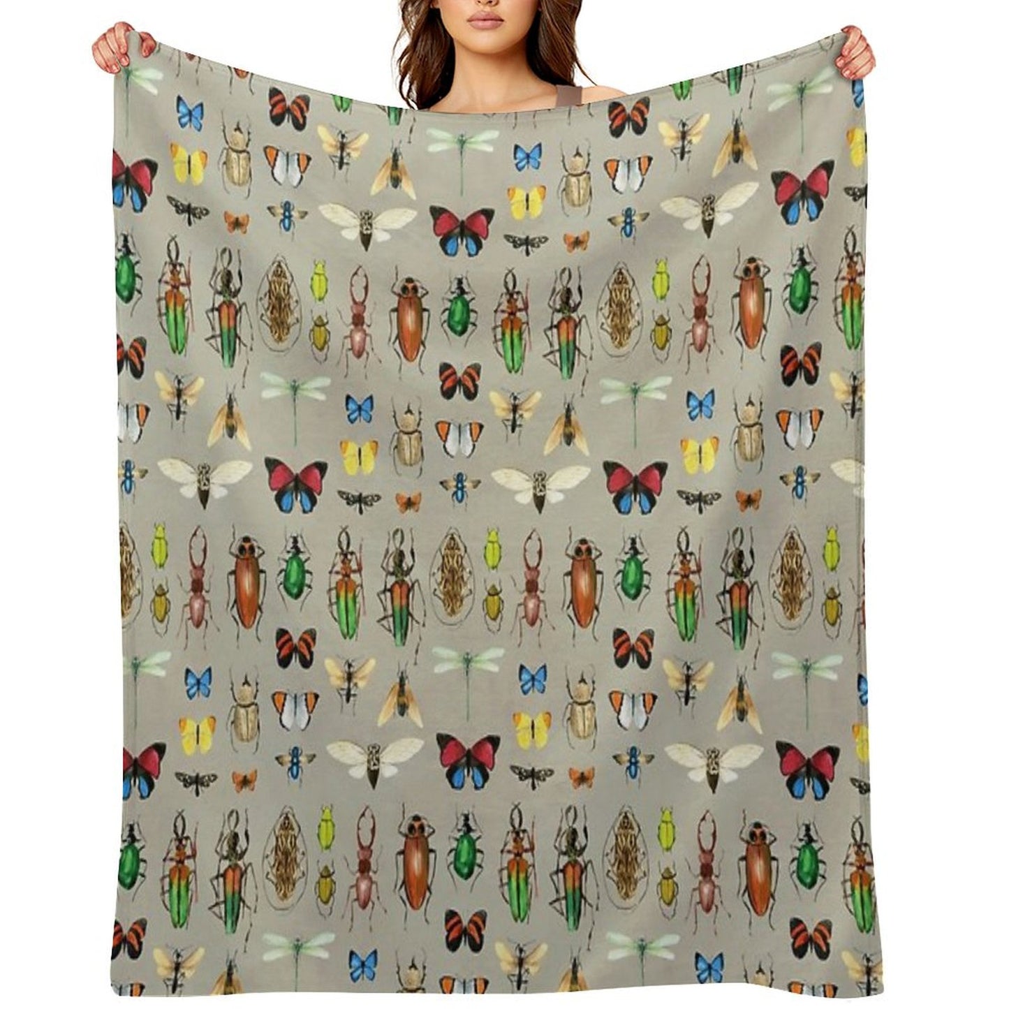 The Usual Suspects - Insects on Grey - Watercolour Bugs Pattern by Cecca Designs Throw Blanket