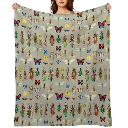 The Usual Suspects - Insects on Grey - Watercolour Bugs Pattern by Cecca Designs Throw Blanket