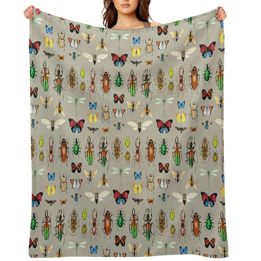 The Usual Suspects - Insects on Grey - Watercolour Bugs Pattern by Cecca Designs Throw Blanket