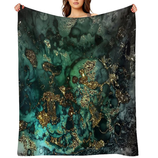 Gold Indigo Faux Malachite Marble Throw Blanket