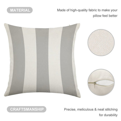 Silver Gray And White Stripes Linen Throw Pillow Cover