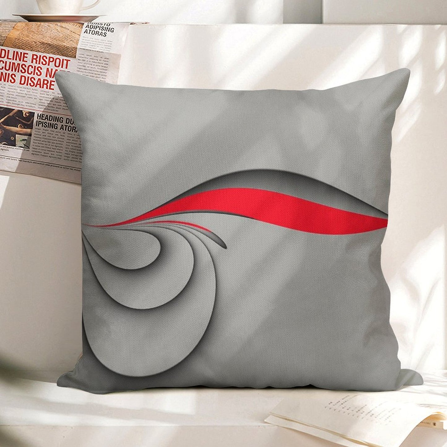 Grey And Red Linen Throw Pillow Cover