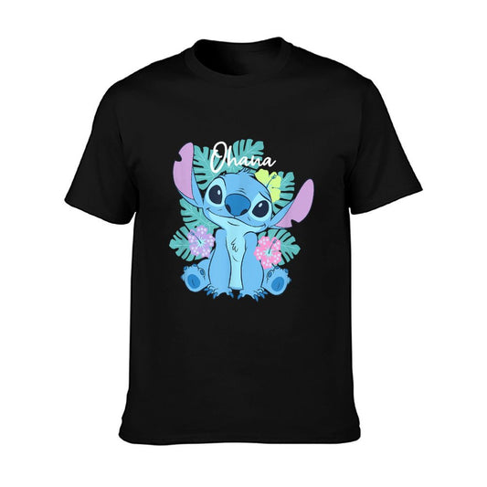 Lilo & Stitch Ohana Adorable Pose Floral Logo  Fade-proof Color T-Shirt