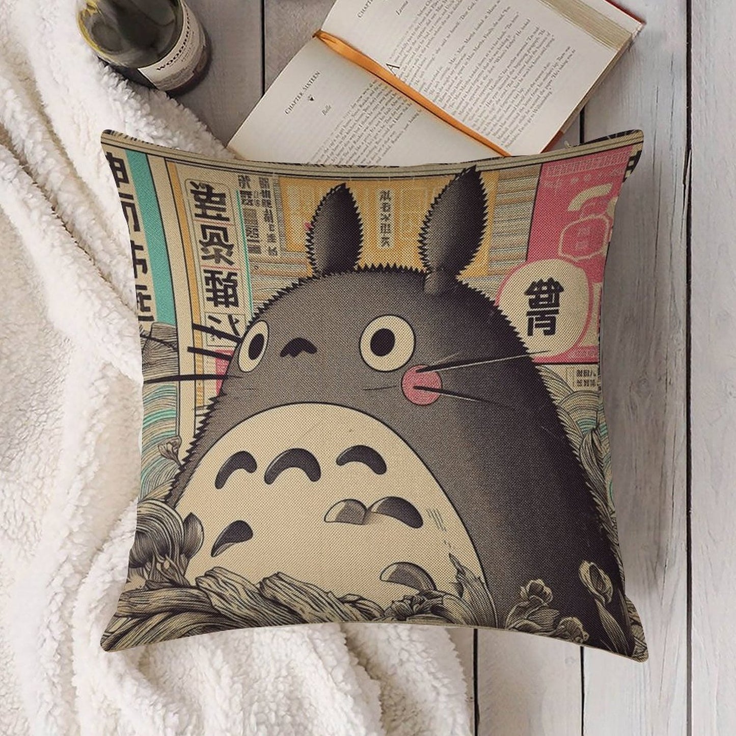 Vintage Japanese Poster Japanese Icon with Retro Charm Linen Throw Pillow Cover