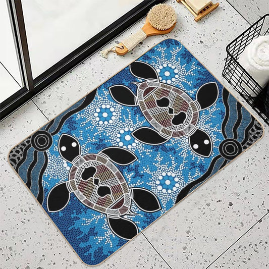Authentic Aboriginal Art  - Sea Turtles Bath Mat