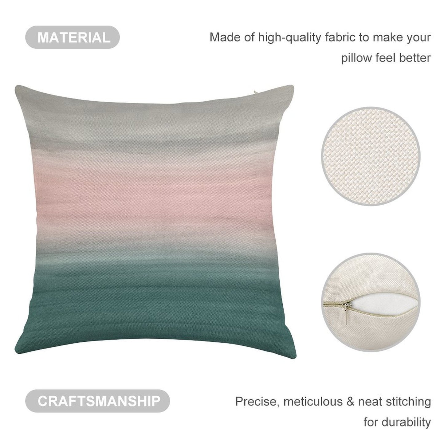 Touching Teal Blush Gray Watercolor Abstract #1 #painting #decor #art Linen Throw Pillow Cover