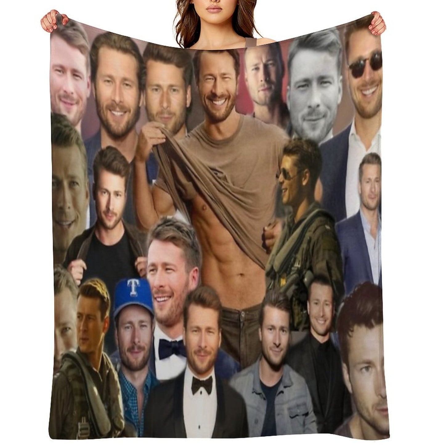 Glen Powell Colllage Throw Blanket
