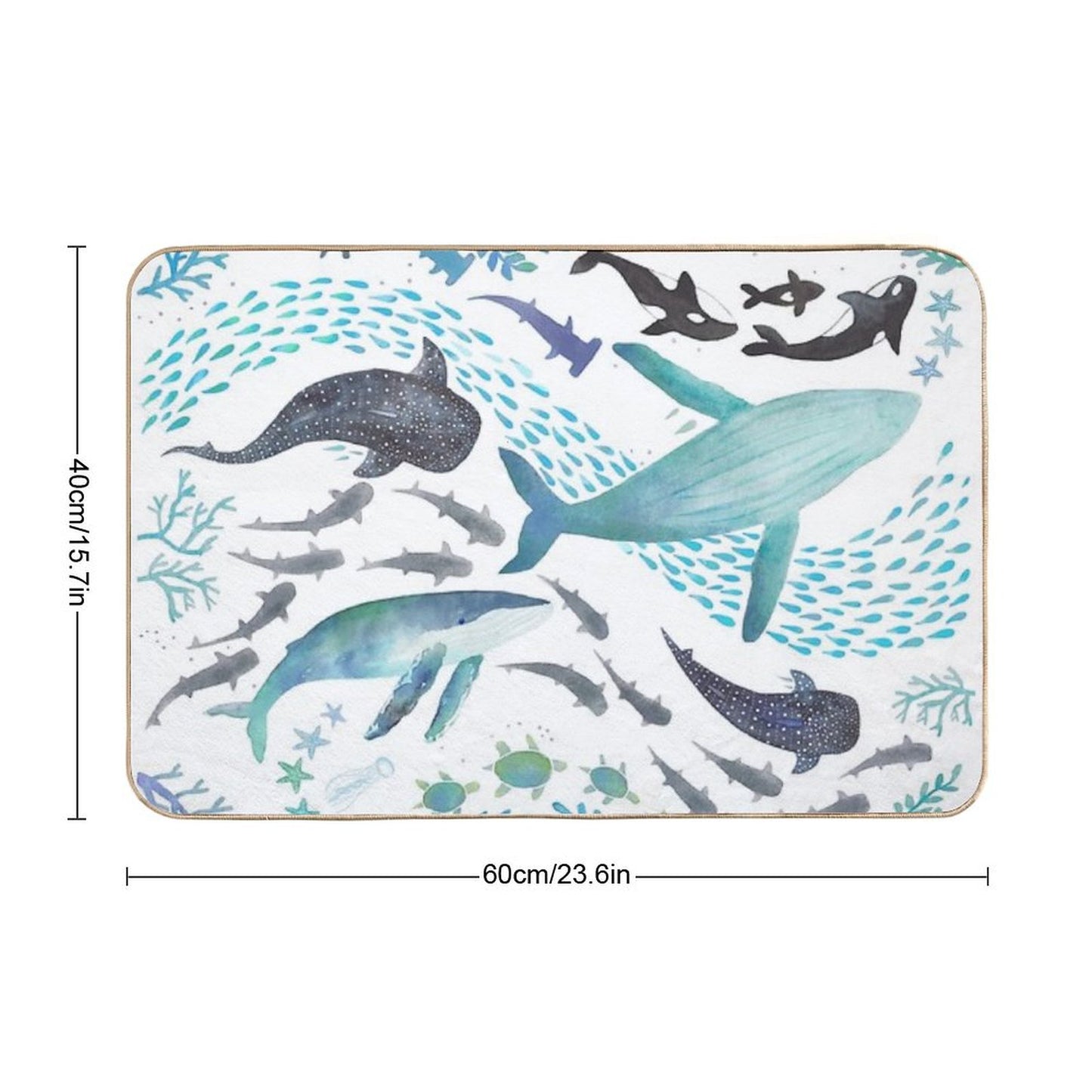 Sharks, Humpback Whales, Orcas & Turtles Ocean Play Print Bath Mat