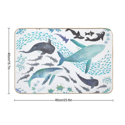 Sharks, Humpback Whales, Orcas & Turtles Ocean Play Print Bath Mat