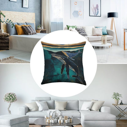 Moonlit Whales Linen Throw Pillow Cover