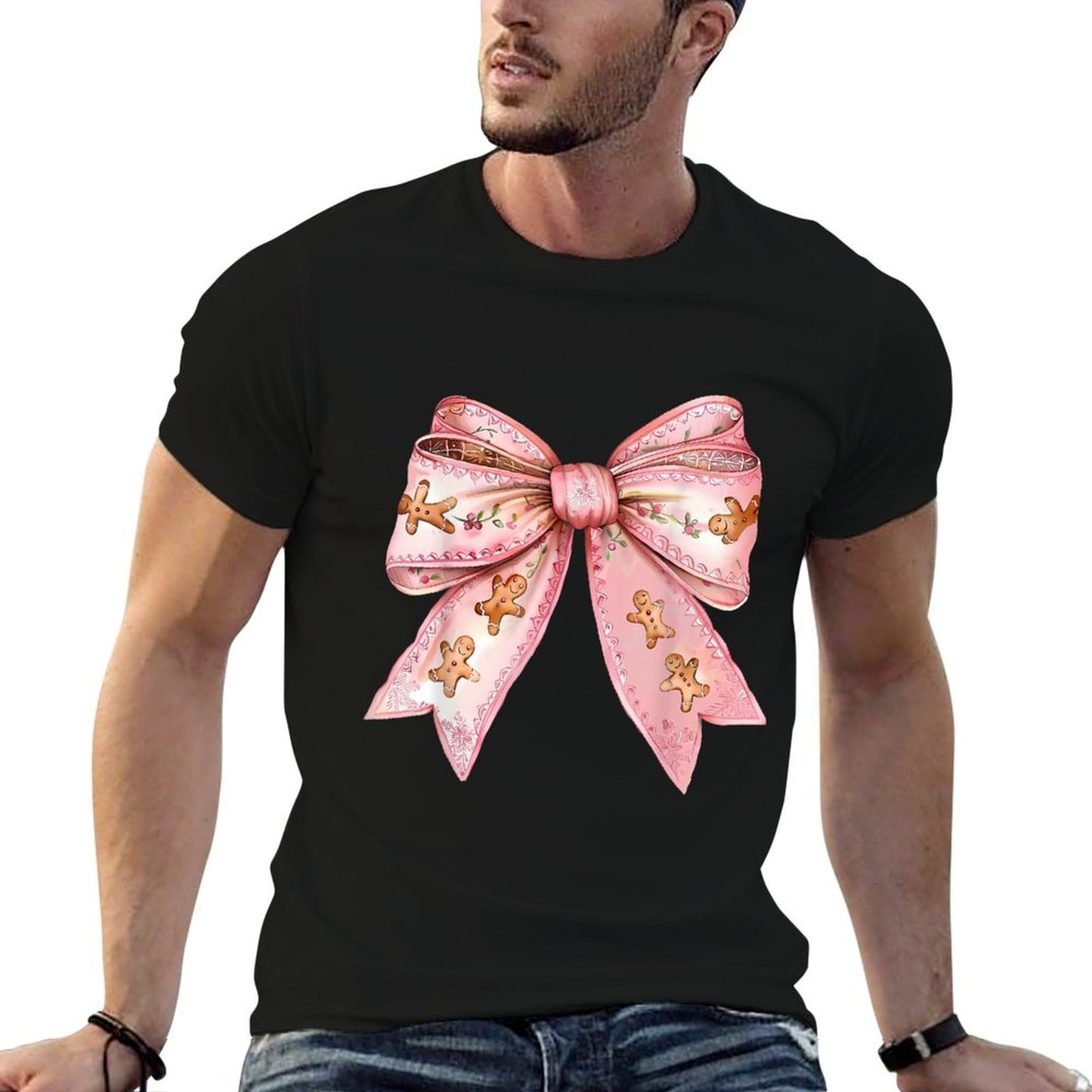 Coquette Bow Pink Gingerbread Christmas Girly Xmas  Trendy Pattern T-Shirt