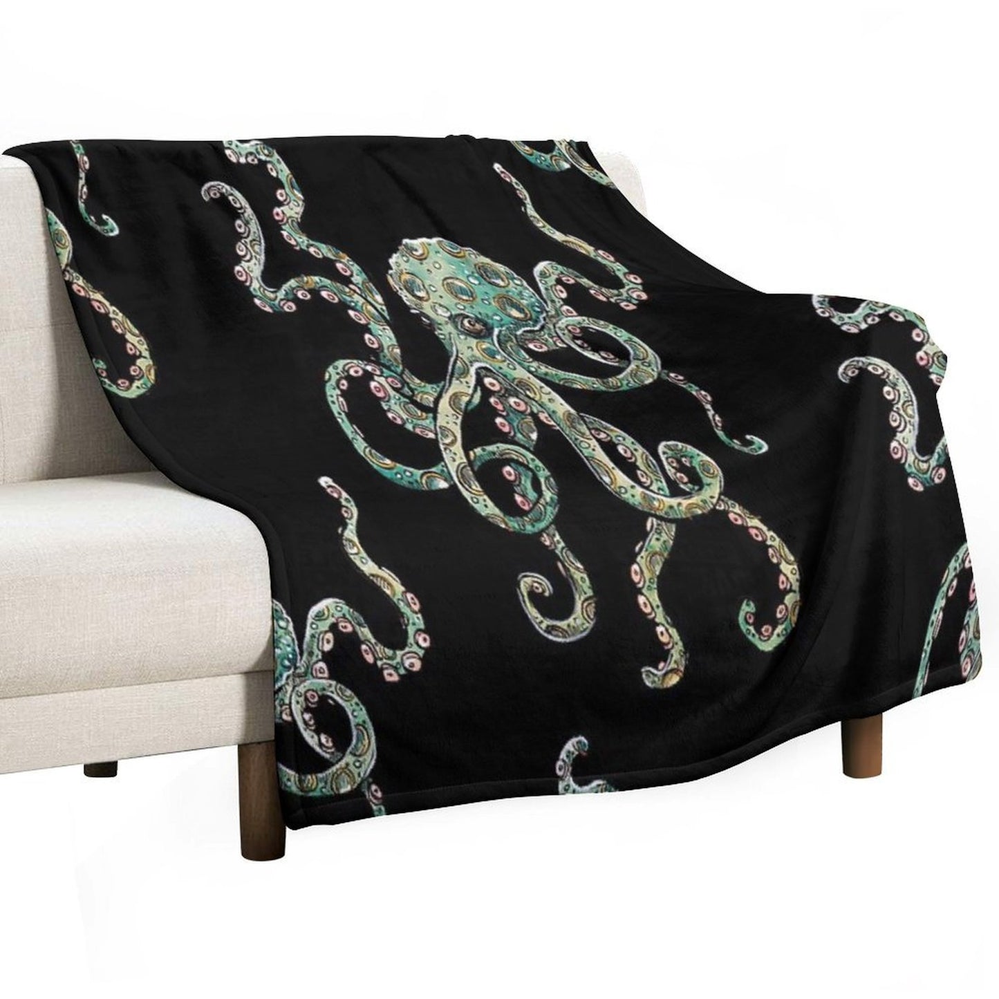 Green Octopus! Throw Blanket