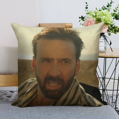 Nic Cage Meme Linen Throw Pillow Cover