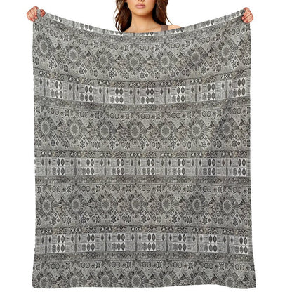 Geometric Tribal Pattern Detailed Monochromatic Art Throw Blanket