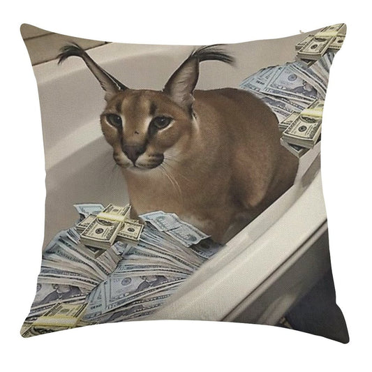 Big Floppa Cash Linen Throw Pillow Cover