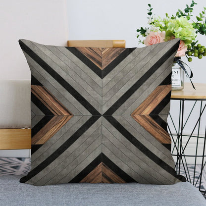 Urban Tribal Pattern No.2 - Concrete And Wood Linen Throw Pillow Cover