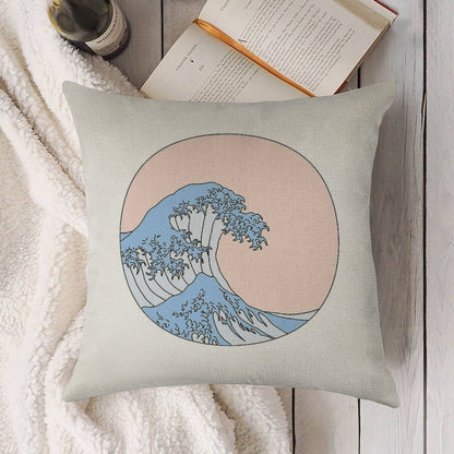 Aesthetic Wave Linen Throw Pillow Cover