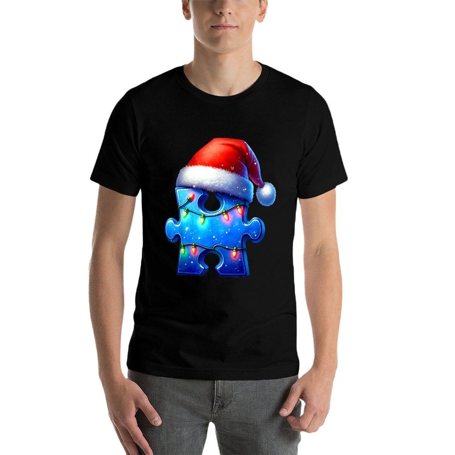 Puzzle Piece Santa Hat Autism Awareness Autistic Christmas  Trendy Pattern T-Shirt