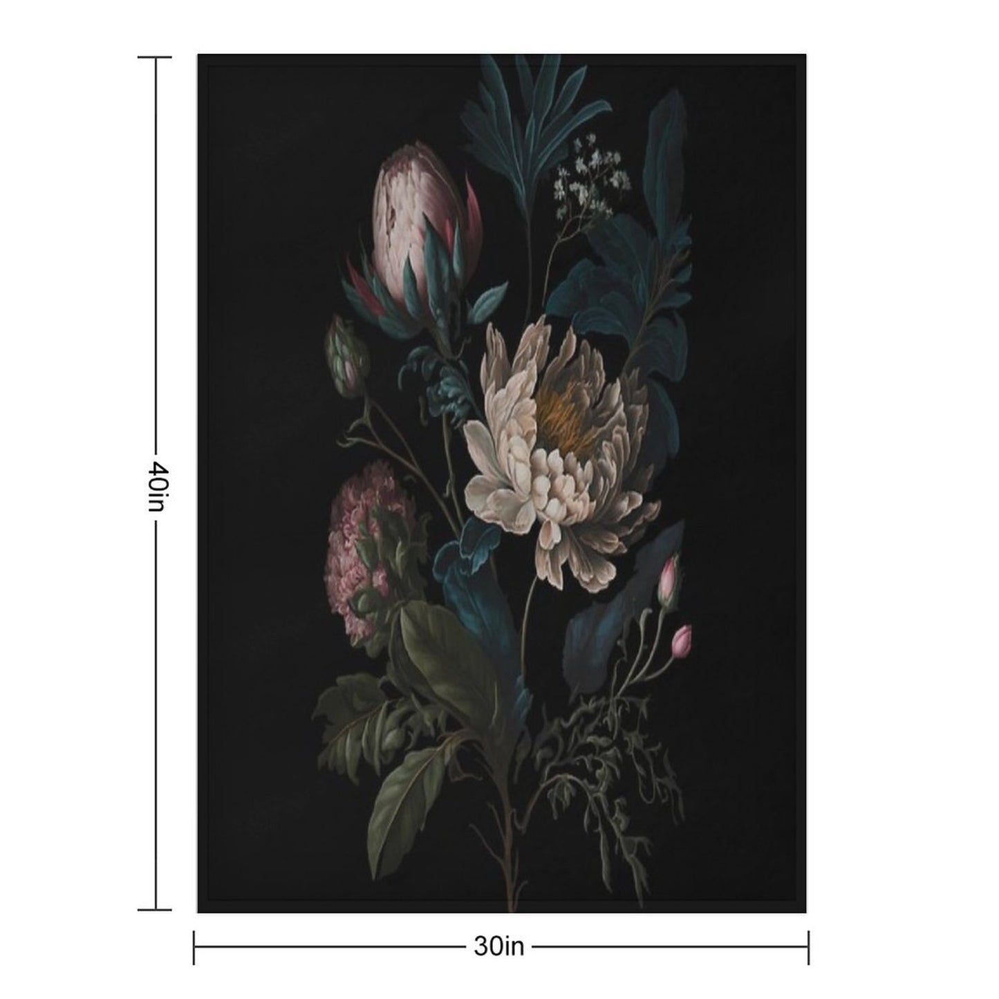 Dark Academia Peony Botanical Throw Blanket