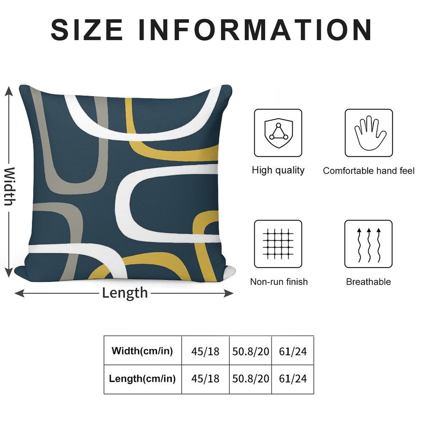 Midcentury Modern Loops Retro Pattern in Light Mustard, Grey, White, And Navy Blue Soft Anti-Pilling Throw Pillow