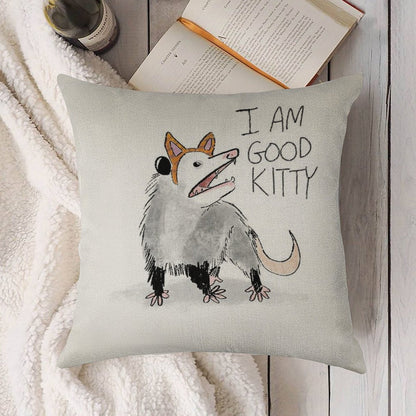 I AM GOOD KITTY Design Linen Throw Pillow Cover