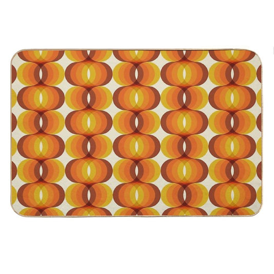 Orange, Brown, And Ivory Retro 1960s Wavy Pattern Bath Mat