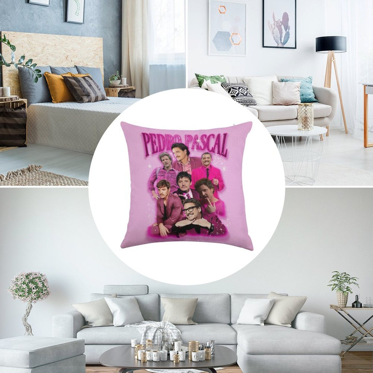 Pedro Pascal in Pink Linen Throw Pillow Cover