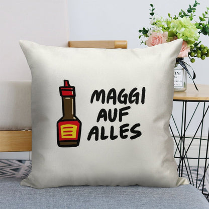 Maggi Auf Alles (Deutsch) Linen Throw Pillow Cover