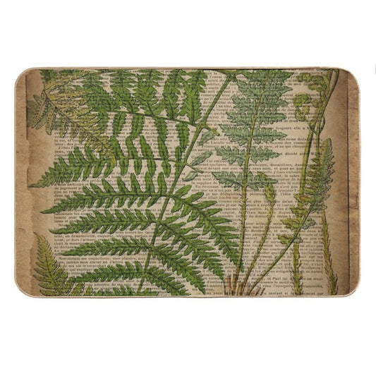 Vintage Foliage Hipster Botanical Print Fern Leaves Bath Mat