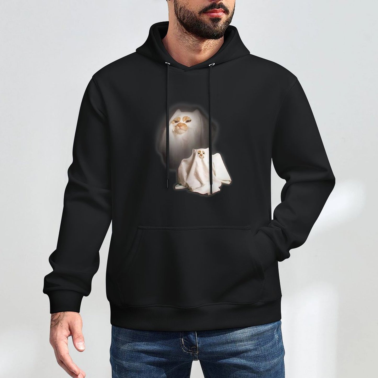 Ghost Cat Meme Funny Halloween Men Women Kids Versatile Streetwear Hoodie