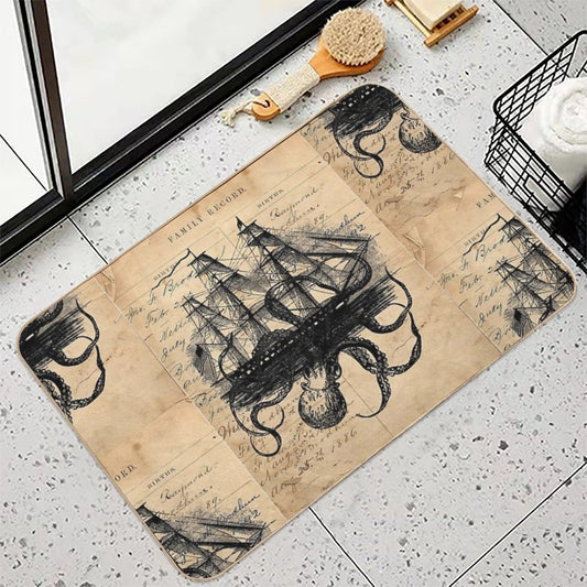 Kraken Attacking Ship on Ledger Design  KAS947 Bath Mat