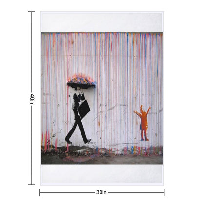 Banksy Umbrella Rainbow Happy Girl Throw Blanket