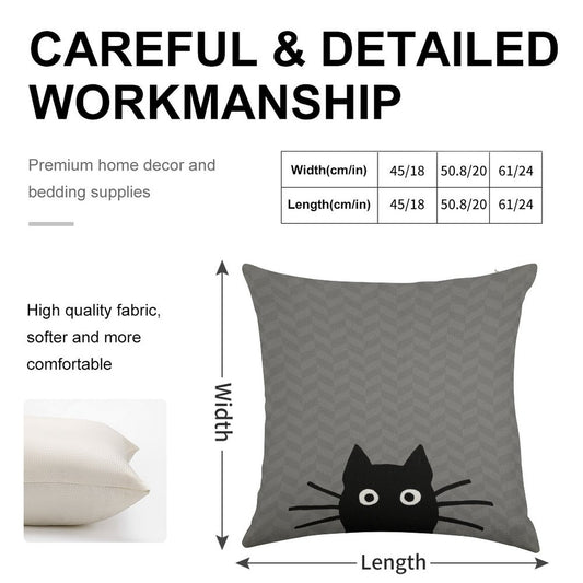 Black Cat Face Linen Throw Pillow Cover