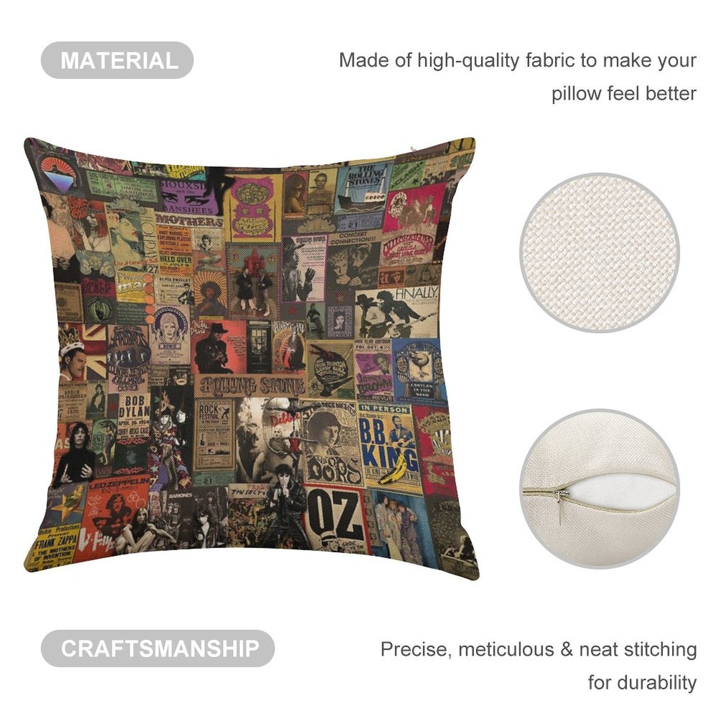Rock N' Roll Stories II Linen Throw Pillow Cover