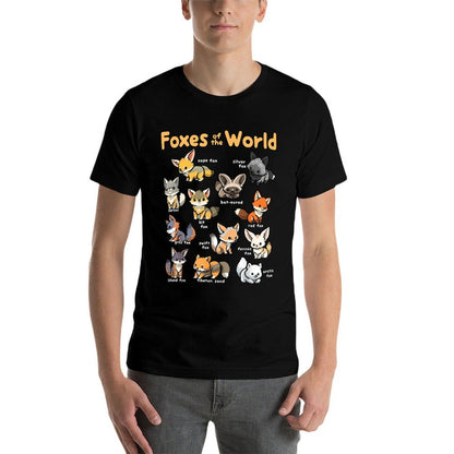 Kawaii Fox Animals of The World Educational Animal Fox Lover  Tagless Design T-Shirt