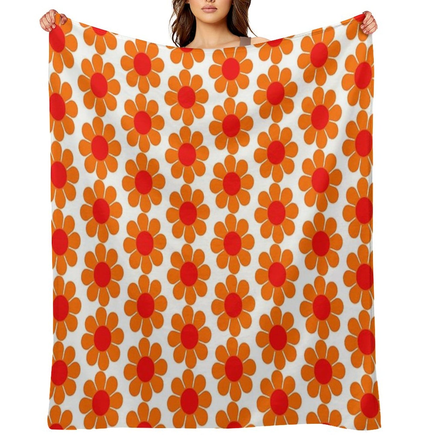 Orange Red Hippie Flower Daisy Throw Blanket