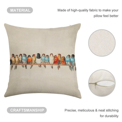 Vintage Birds Linen Throw Pillow Cover