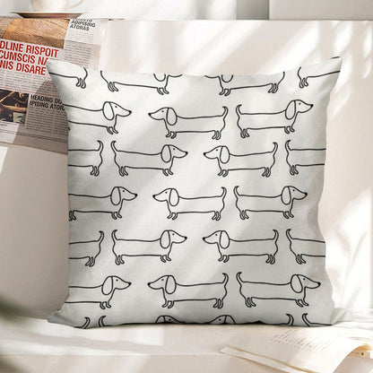 Dachshund in Black-white Linen Throw Pillow Cover