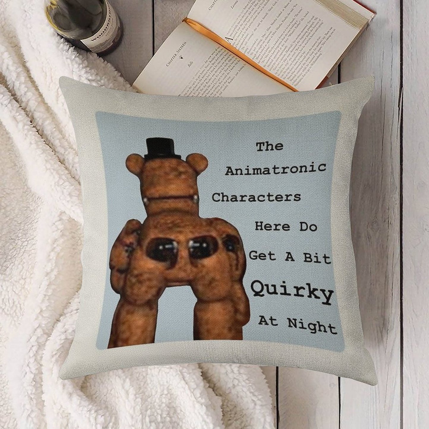 Quirky Animatronics Linen Throw Pillow Cover