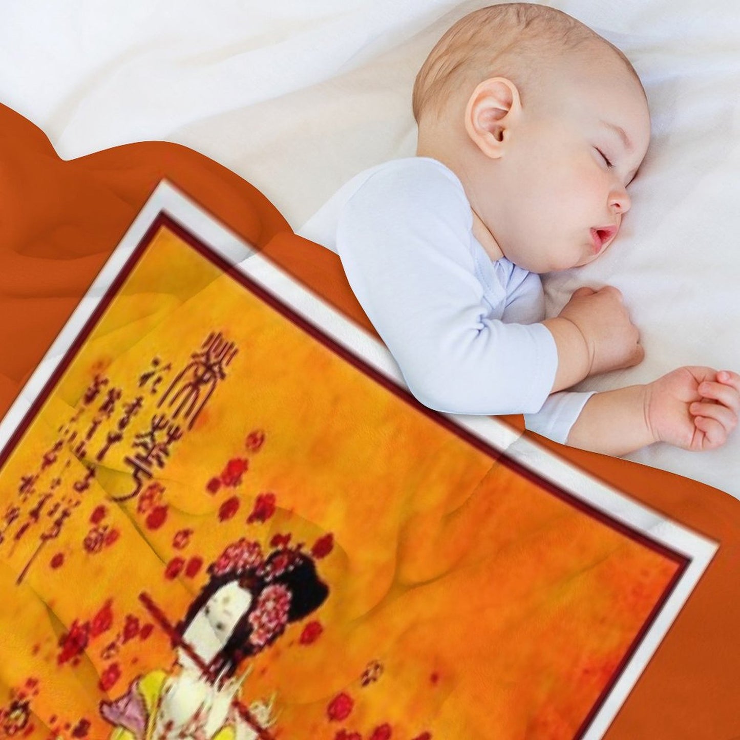 JAPANESE GEISHA PLAYING FLUTE Vintage Tourism Print Throw Blanket