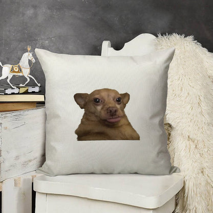 Blep Dog Linen Throw Pillow Cover